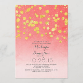 Invitación purpurina dorado confetti coral ducha de novia ros