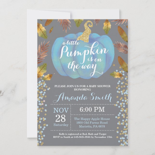 Invitación Purpurina dorado de calabaza de niño caída de Baby (Anverso)