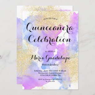 Invitación purpurina dorado de color rosa moderno Quinceanera