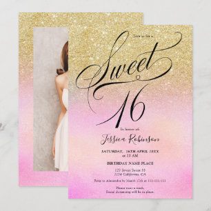 Invitación purpurina dorado de escritura holográfica moda Swe