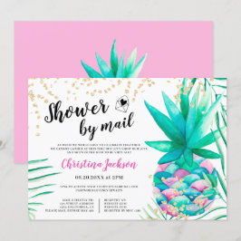 Invitación Purpurina dorado de piña ducha acuarela por correo
