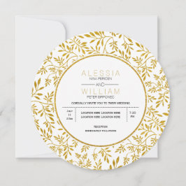 Invitación Purpurina dorado deja patrón boda moderno