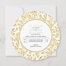 Invitación Purpurina dorado deja patrón boda moderno