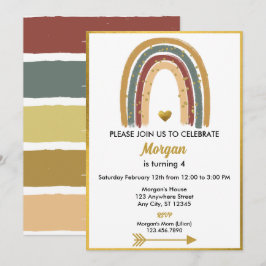 Invitación Purpurina dorado del tono de la Tierra Boho cumple