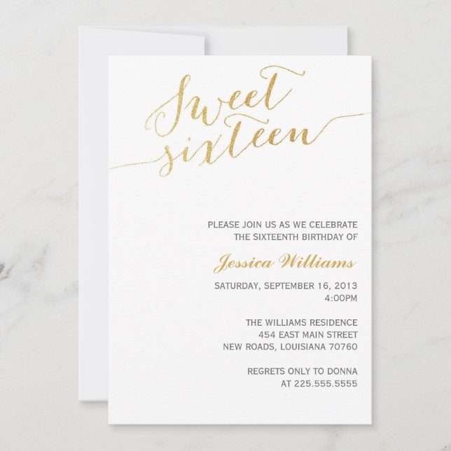 Invitación Purpurina dorado Dieciséis (Anverso)