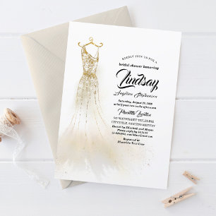 Invitación Purpurina dorado elegante vestido con ducha de nov