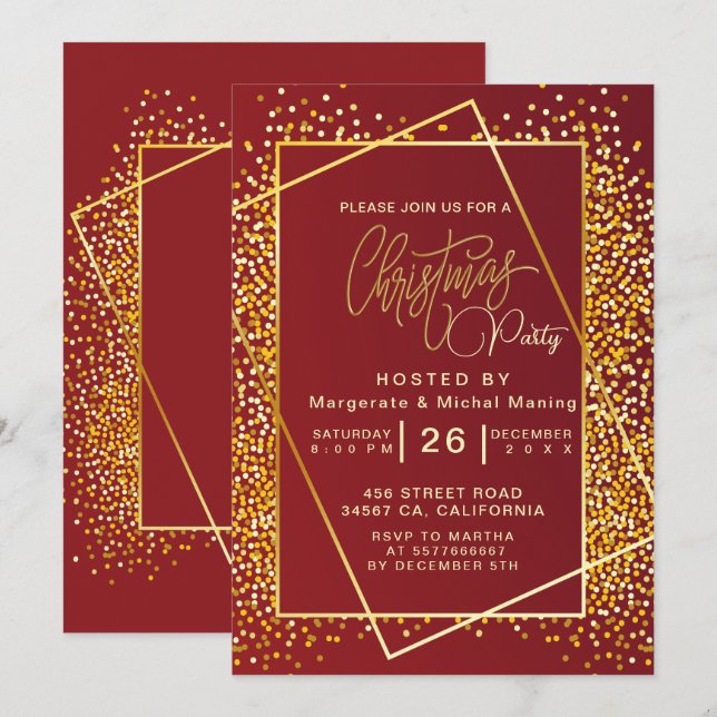 Invitación Purpurina dorado Esparkle ilumina a Navidades Fies (Anverso / Reverso)