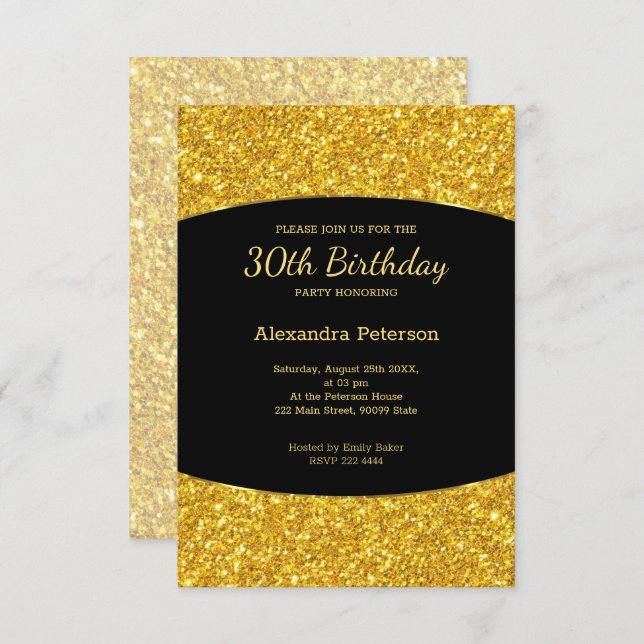 Invitación Purpurina Dorado espumoso cumpleaños número 30 (Anverso / Reverso)
