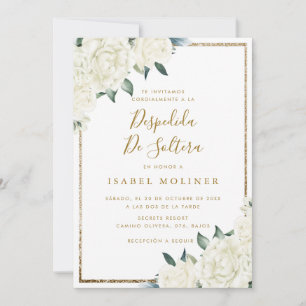 Invitación Purpurina dorado Floral blanca Ducha nupcial españ