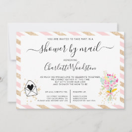 Invitación purpurina dorado floral rayas bebé ducha por corre