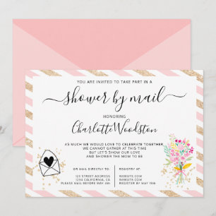 Invitación purpurina dorado floral rayas bebé ducha por corre