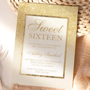 Invitación Purpurina dorado marfil oscuro elegante dulce diec