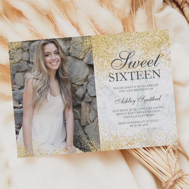 Invitación purpurina dorado moda foto de mármol blanco Sweet  (Subido por el creador)
