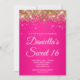 Invitación Purpurina dorado Ombre Rosado Caliente Dulce 16