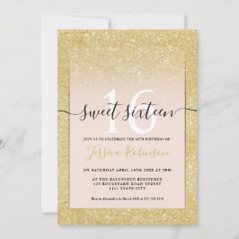 Invitación purpurina dorado oscuro moda rosa oscuro dulce 16