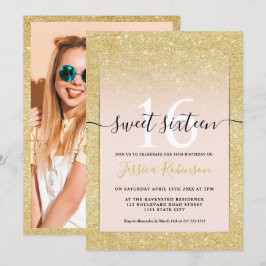 Invitación purpurina dorado oscuro moda rosa oscuro dulce 16