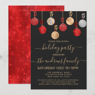 Invitación Purpurina dorado rojo plateado colgando festividad
