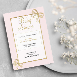Invitación Purpurina dorado rosa de lujo reverso Baby Shower
