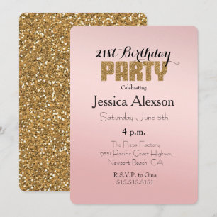 Invitación Purpurina dorado Rubor Pink Ombre