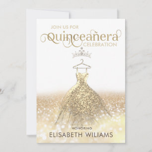 Invitación Purpurina dorado vestido brillante gris tiara Quin