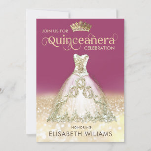 Invitación Purpurina dorado vestido brillante gris tiara Quin