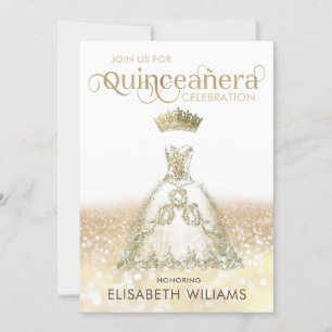 Invitación Purpurina dorado vestido brillante gris tiara Quin