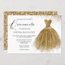 Invitación Purpurina Dorado Vestido vestido de oro Quinceaner