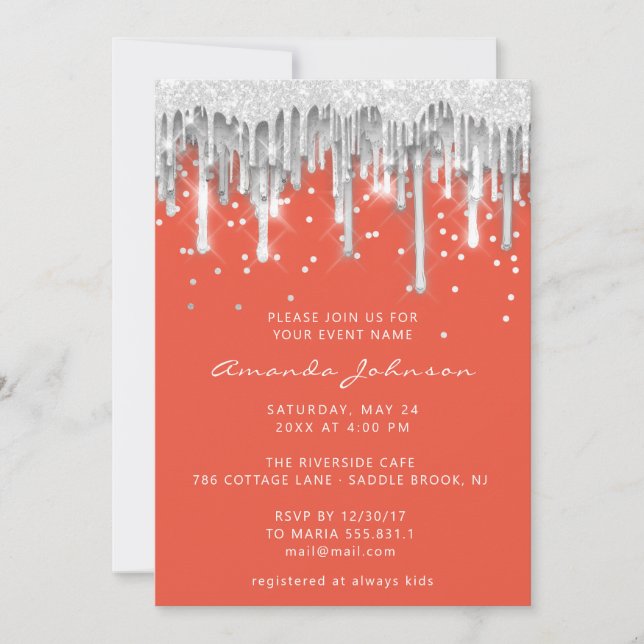Invitación Purpurina Drin Boda de novia Naranja Gris plateado (Anverso)