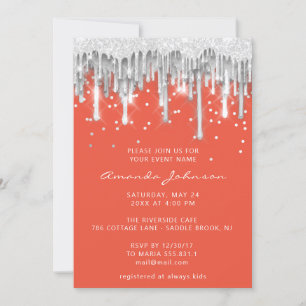 Invitación Purpurina Drin Boda de novia Naranja Gris plateado