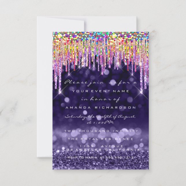 Invitación Purpurina Drin Boda Partido Cumpleaños Púrpura Arc (Anverso)