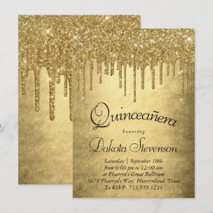 Invitación Purpurina Drin Gold Champán Melt Quinceanera