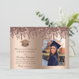 Invitación Purpurina Drip Bronze Gold Graduation Photo