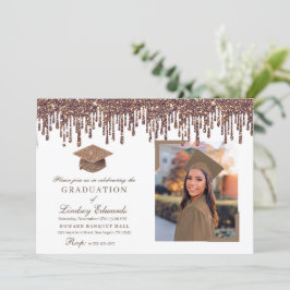 Invitación Purpurina Drip Bronze Gold Graduation Photo