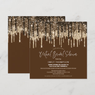 Invitación Purpurina Drip Gold Brown Virtual Bridal Shower