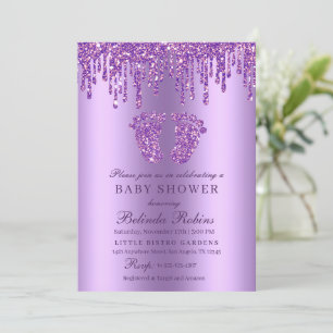 Invitación Purpurina Drip Pies Purple Baby Invitati Baby Show