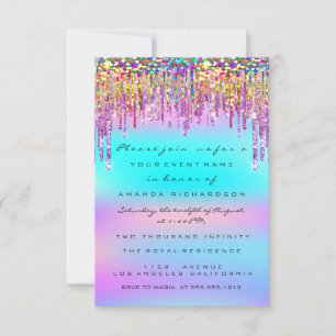 Invitación Purpurina Drips Bridal Shower Sweet 16th Holograph