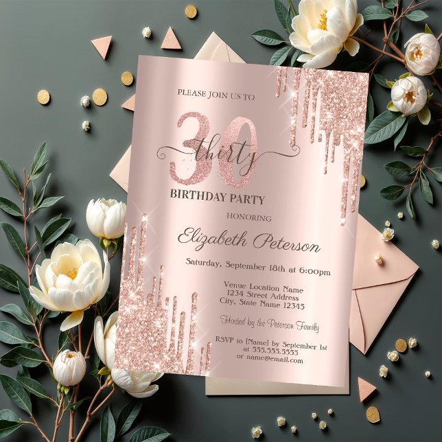 Invitación Purpurina Drips Rosa Oro 30 Fiesta de cumpleaños (Subido por el creador)