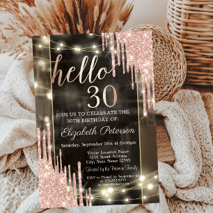 Invitación Purpurina Drips String Lights 30th Birthday