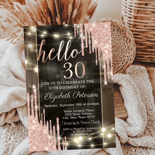Invitación Purpurina Drips String Lights 30th Birthday (Subido por el creador)