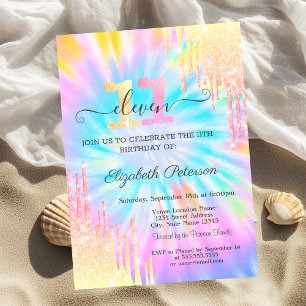 Invitación Purpurina Drips Tie Dye 11º cumpleaños