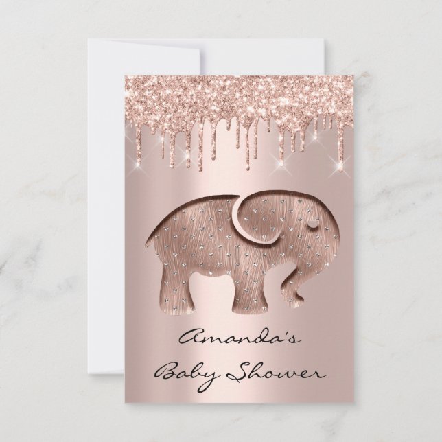Invitación Purpurina Dris Rosa Baby Shower Elephant Nuevo (Reverso)