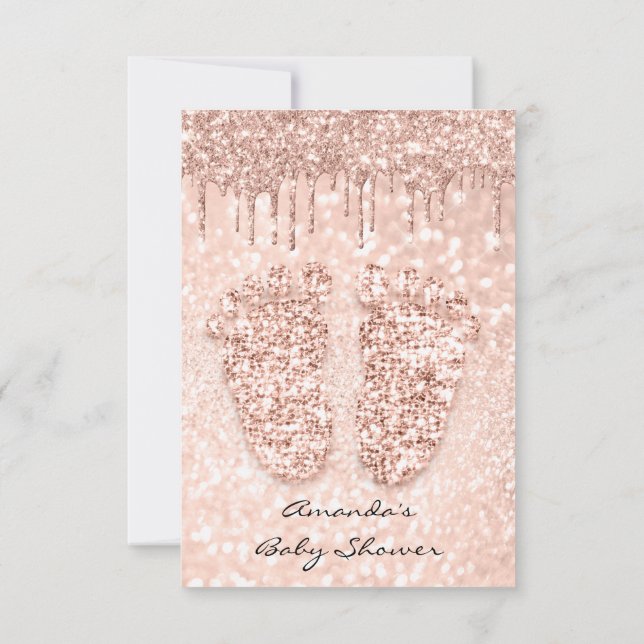 Invitación Purpurina Dris Rosa Gold Baby Shower pies (Reverso)