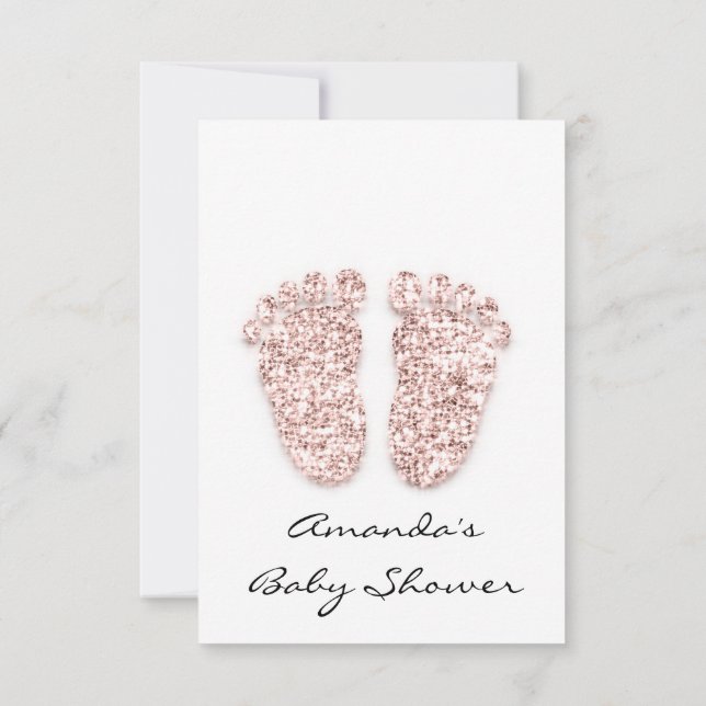 Invitación Purpurina Dris Rosa Niña Niño Pies Ducha (Reverso)