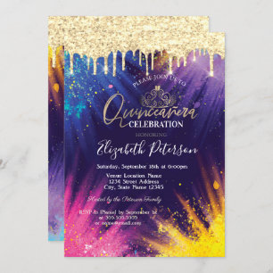 Invitación Purpurina Dris Watercolor Splash Quinceañera