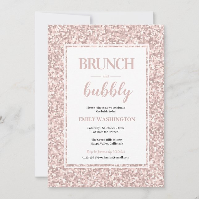 Invitación Purpurina ducha de novia Brunch & Bubbly Invitació (Anverso)