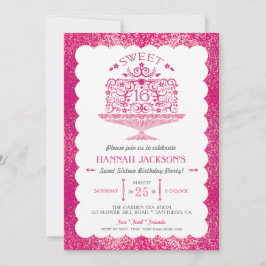 Invitación Purpurina Dulce Dieciséis Fiesta de tarta de cumpl