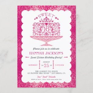 Invitación Purpurina Dulce Dieciséis Fiesta de tarta de cumpl