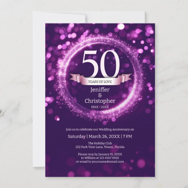 Invitación Purpurina Editar nombre de año Boda aniversario pú (Anverso)
