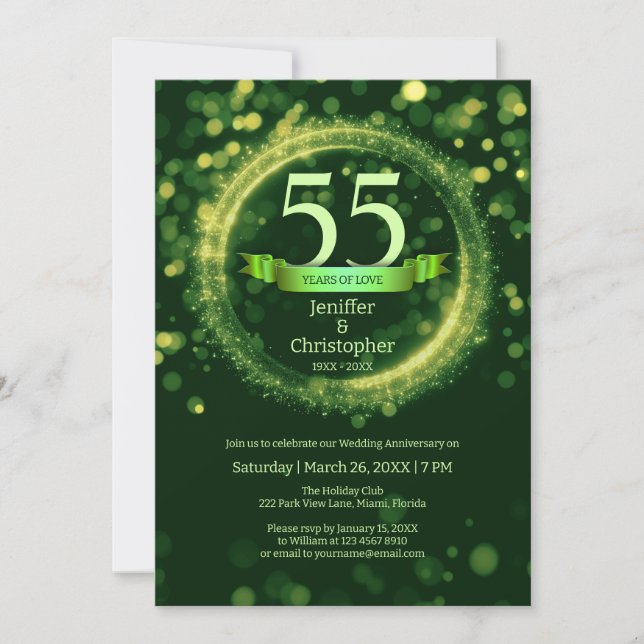 Invitación Purpurina Editar nombre de año Boda Aniversario Ve (Anverso)