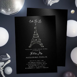 Invitación Purpurina Eiffel Paris Ducha Mínima Negra Bridal